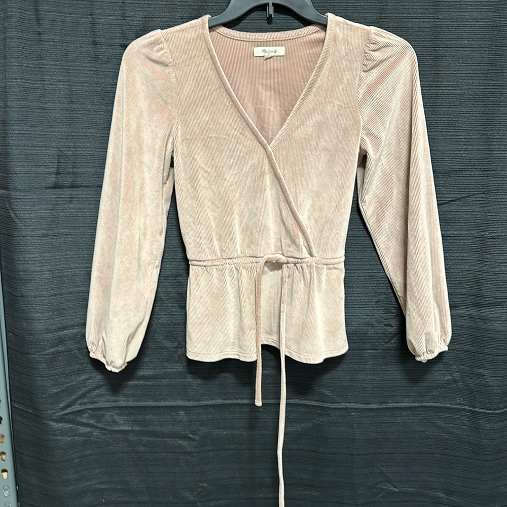 Madewell CorduroyTie-Front Faux-Wrap‎ Top Sz XS in Warm Sandstone